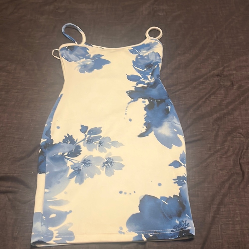 White and blue and black dress